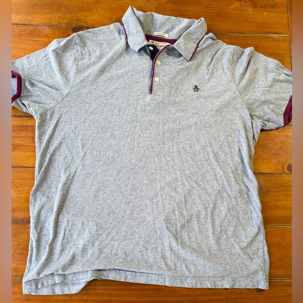Penguin Munsingwear Polo Golf Shirt Mens XL Gray Purple Casual Short Sleeve